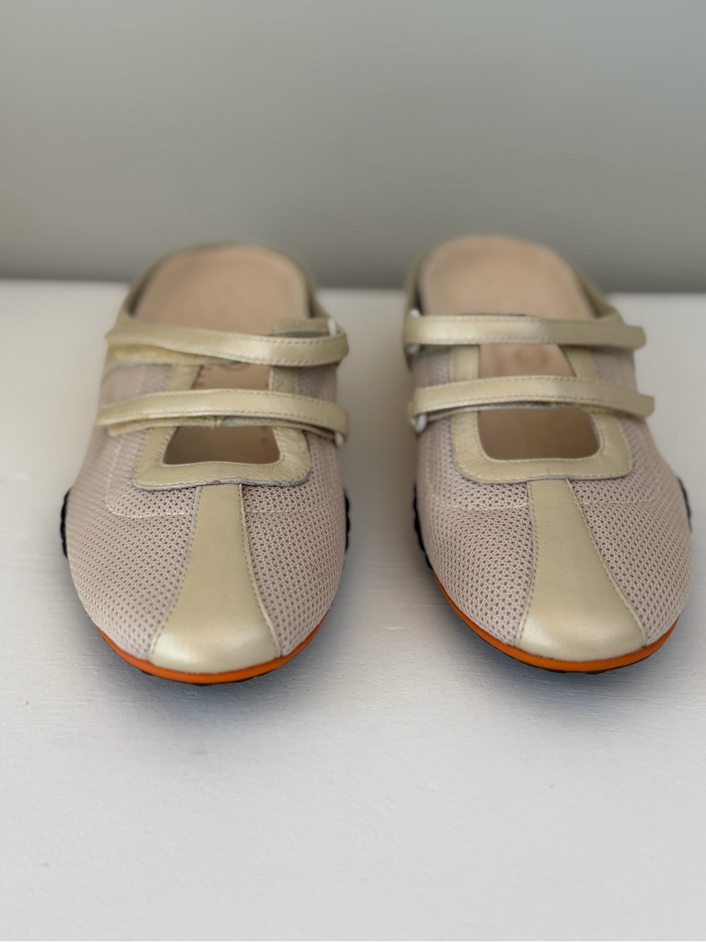 Cole Haan Beige and Orange Strapped Slip-On Mules